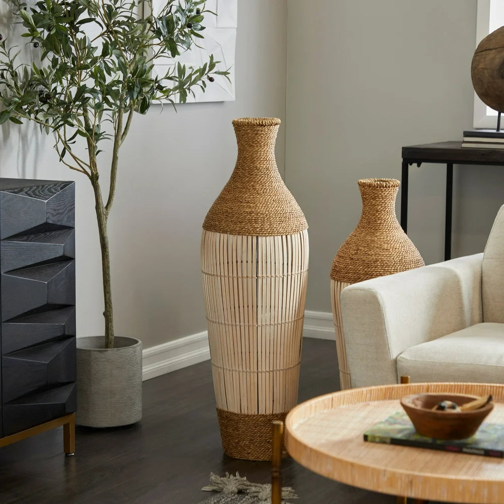 Brown Seagrass Handmade Tall Woven Floor Vase 
