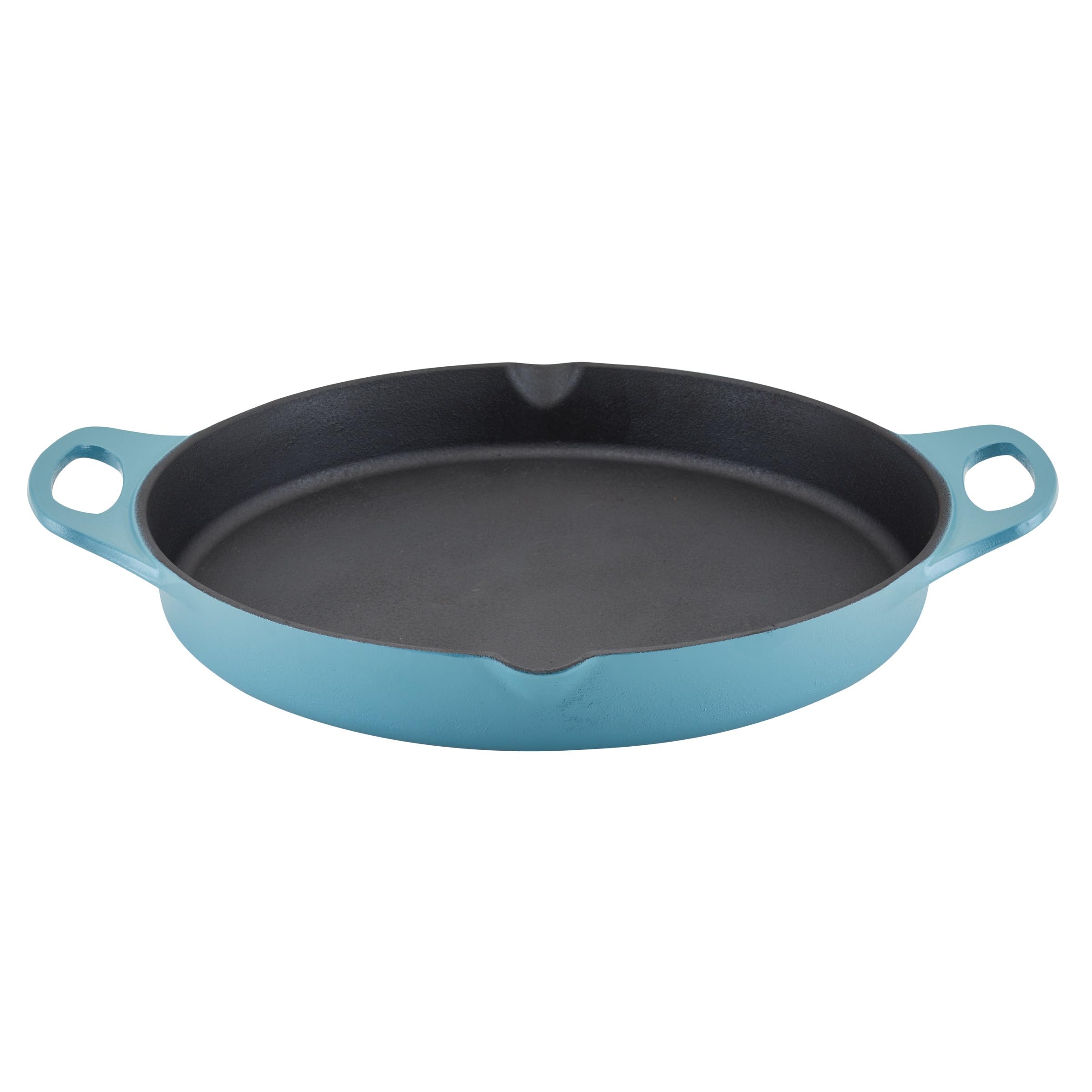 Rachael Ray Nitro Cast Iron Skillet with Side Handles, 14 inch, Agave Blue