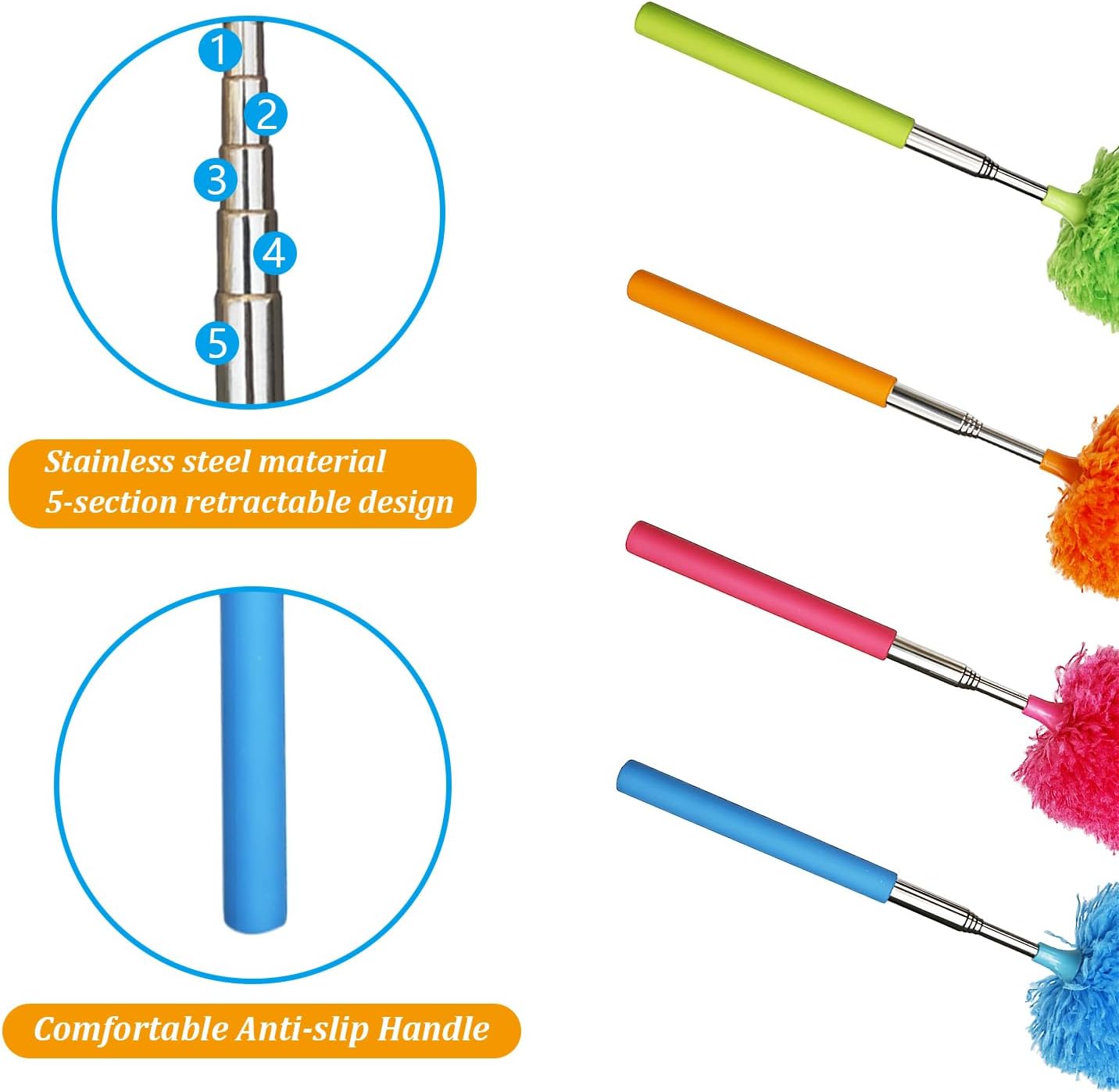 Washable Microfiber Feather Duster, with Extendable Pole