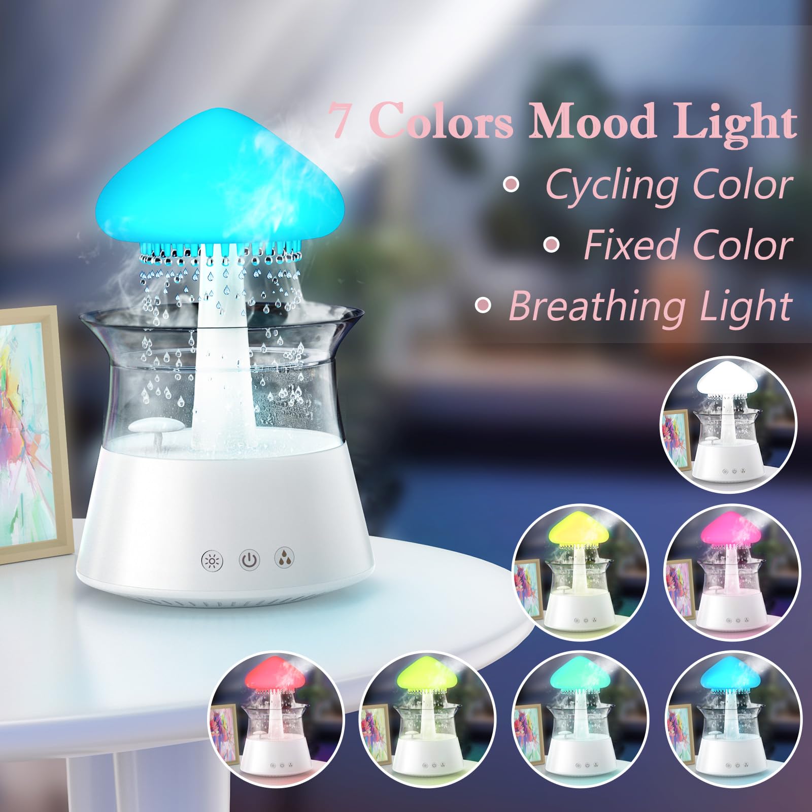 Water Drip Humidifier with Remote Waterfall Lamp