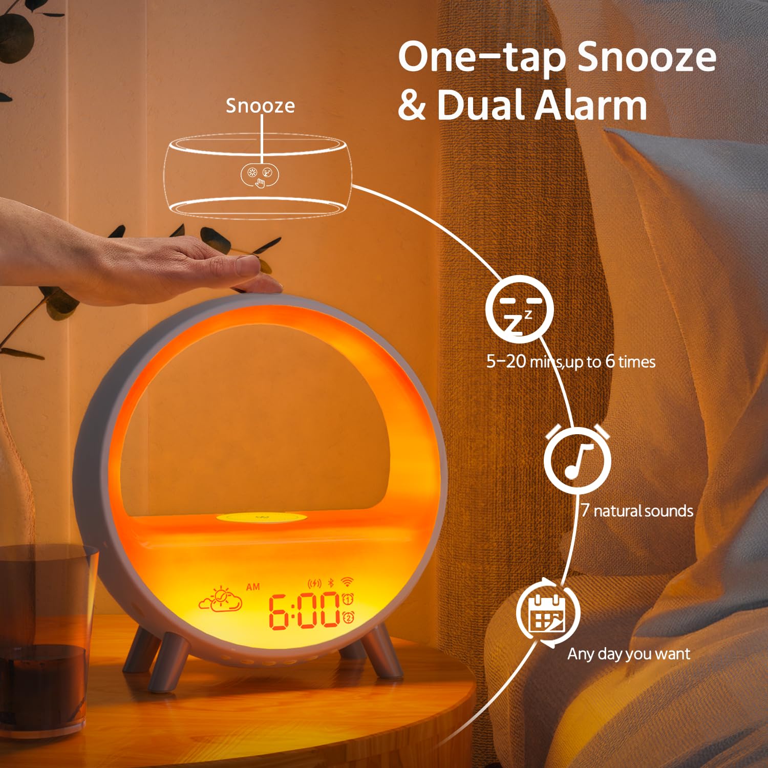 Sunrise Alarm Clock with Wireless Charging Station & Bluetooth Speaker