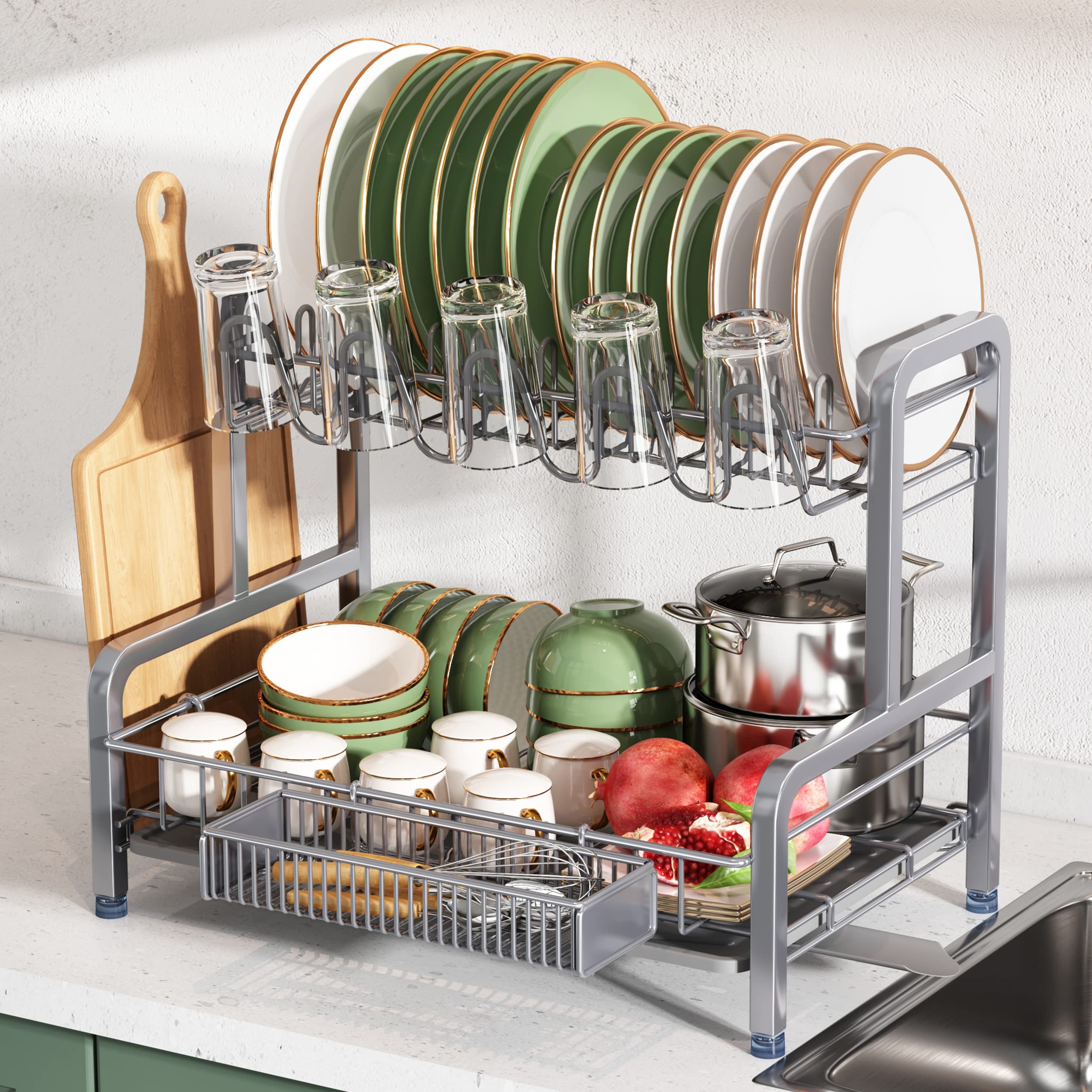 Stainless Steel Sink Organizer Dish Racks with Cups Holder