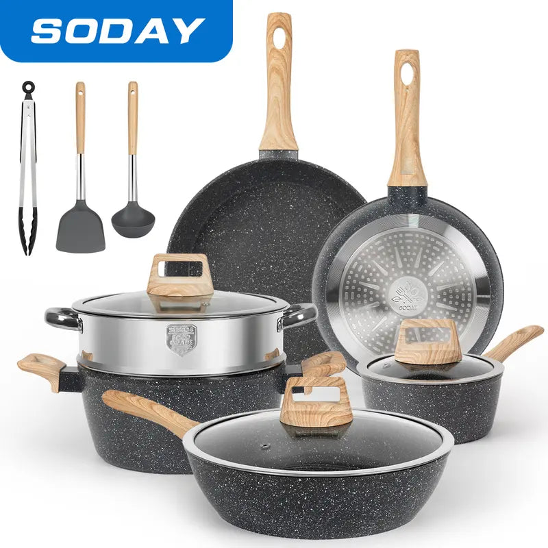  Nonstick Granite Cooking Set with Frying Pans