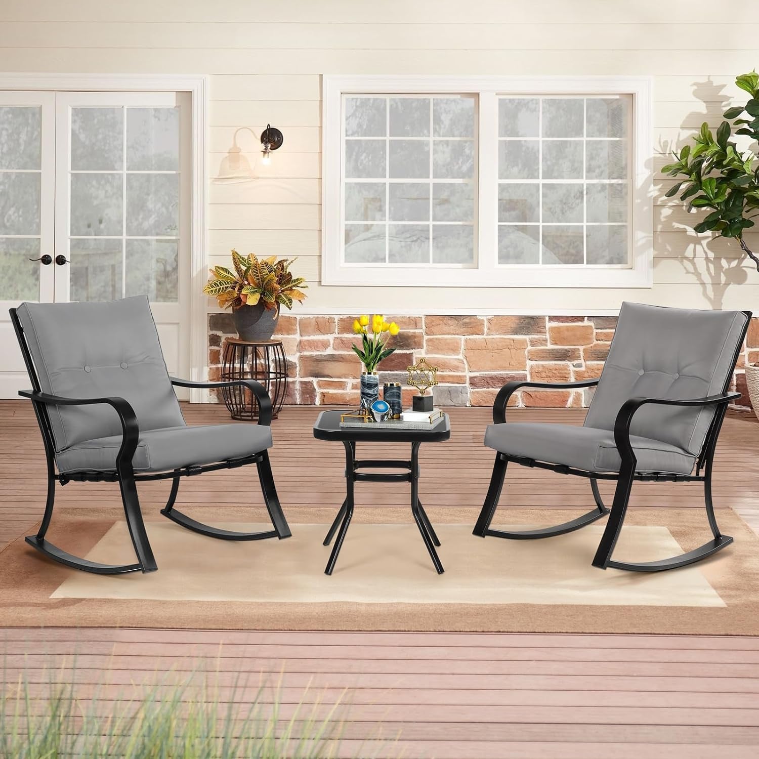  3-Piece Outdoor Rocking Chairs Bistro Set